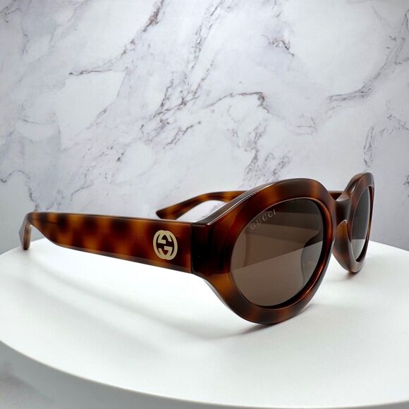 New GUCCI Sunglasses Brown Tortoise Shell Oval Gold GG Logo Womens - Picture 4 of 16